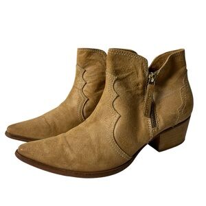 Sundance Womens Ankle Boots Western Booties Leather Stacked Heels US 8.5 EU 39